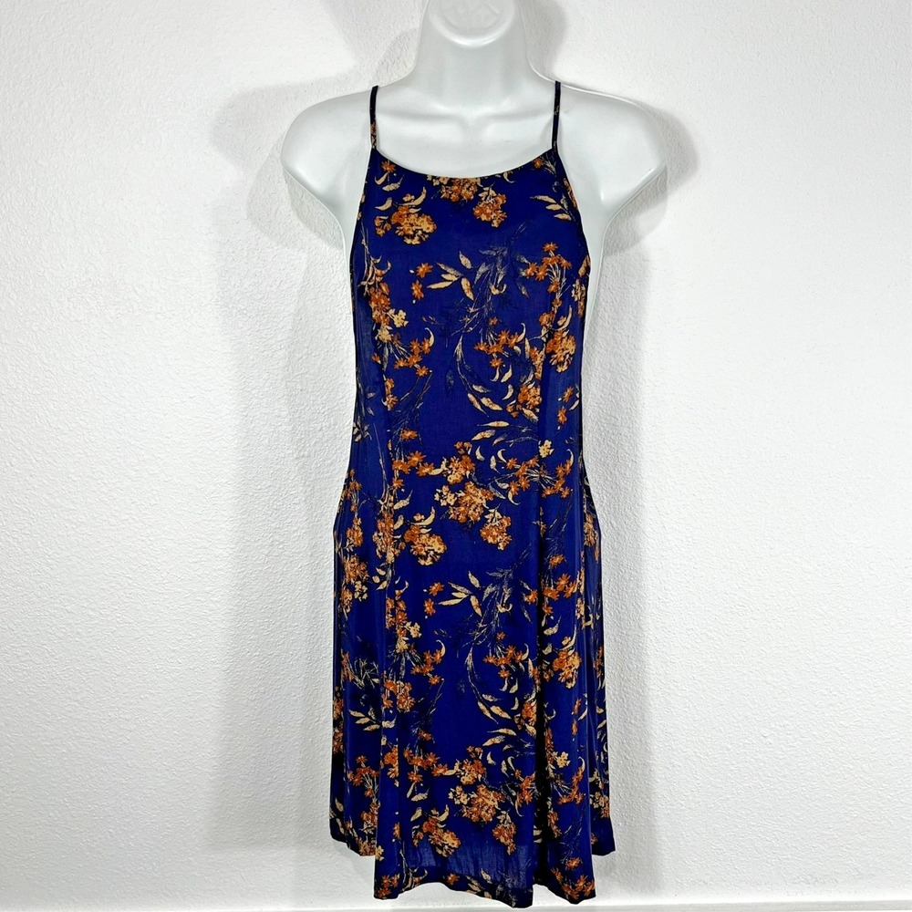 Free People Intimately Dress Women XS Blue Floral‎ Strappy Open Back Boho Mini